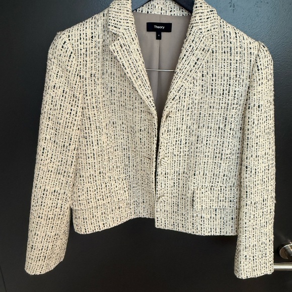 Theory 4 never worn but stored Women's Cream Textured wool tweed plaid Blazer - Picture 8 of 14